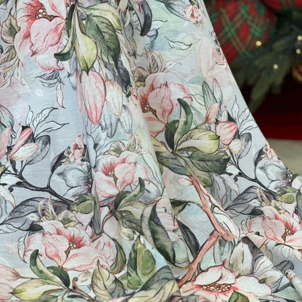 Linho Misto Floral Fundo Azulado