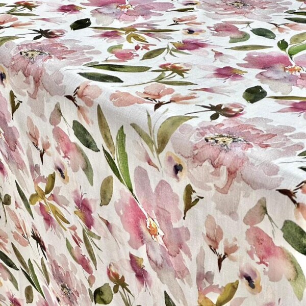 Linho Misto Aquarela Floral Rosa 