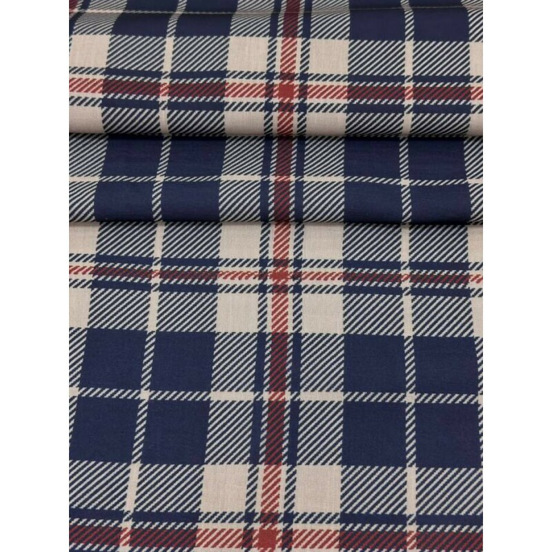 Linho Misto Xadrez Azul e Vermelho