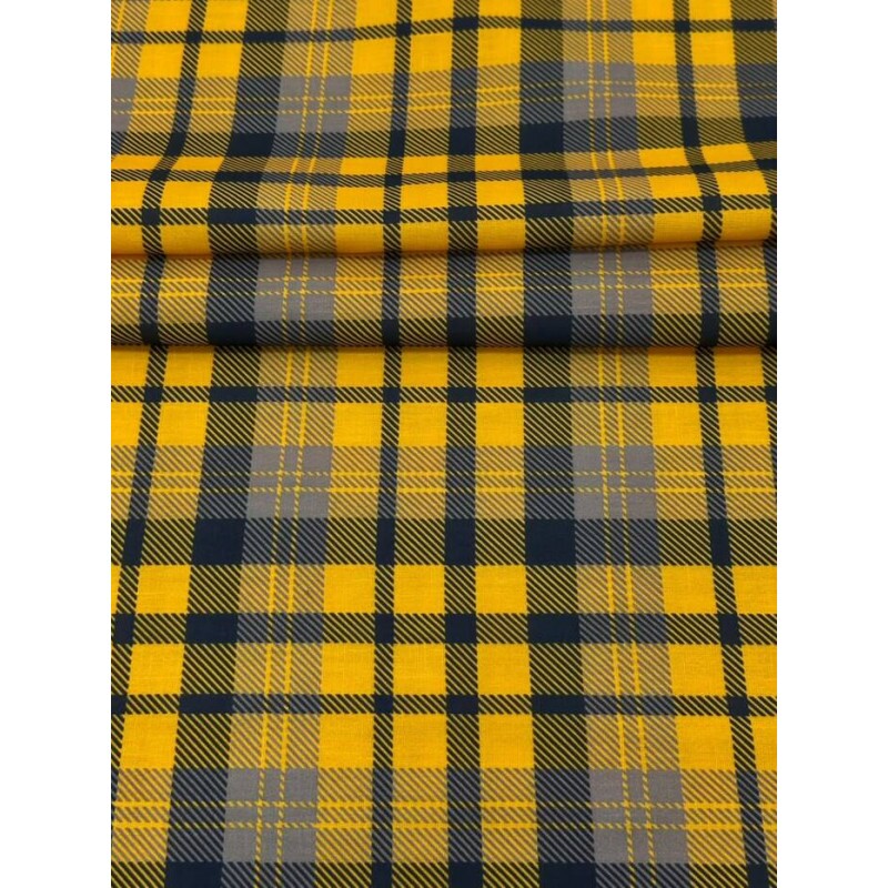 Linho Misto Xadrez Amarelo Mostarda