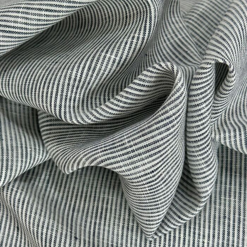 Linho puro Italiano Off White com Listra Azul Marinho