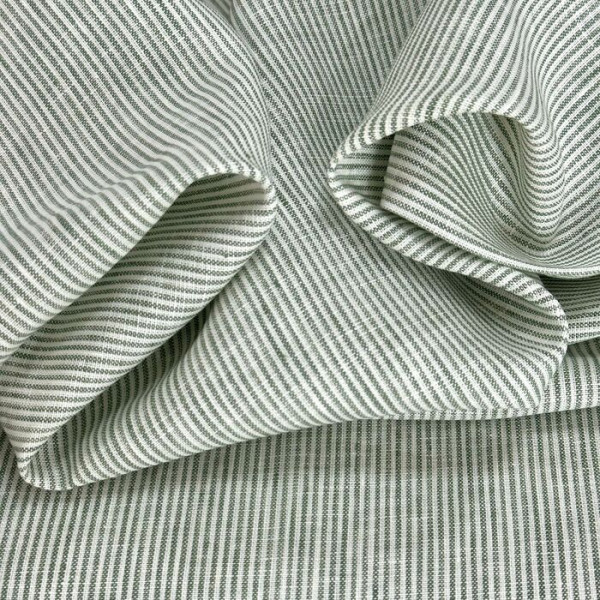 Linho puro Italiano Off White com Listra Verde Claro