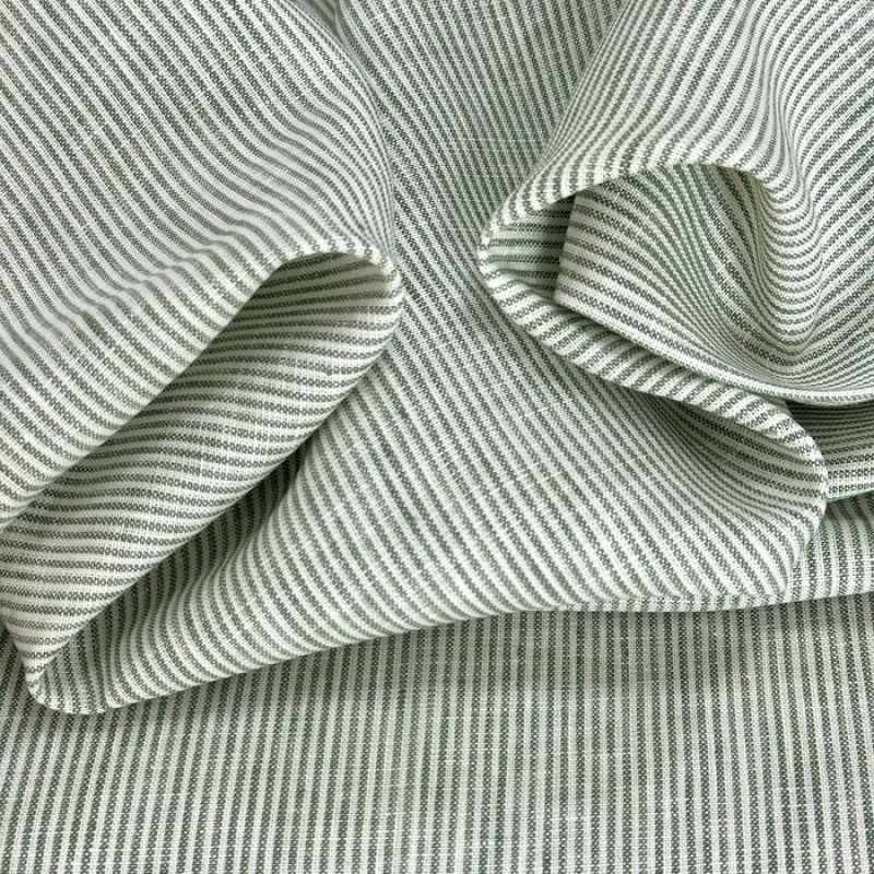 Linho puro Italiano Off White com Listra Verde Claro