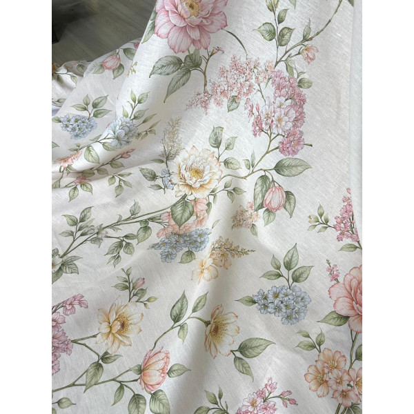 Linho Puro Barrado de Arranjo Floral