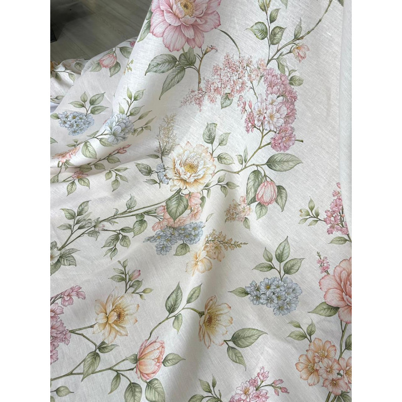 Linho Puro Barrado de Arranjo Floral