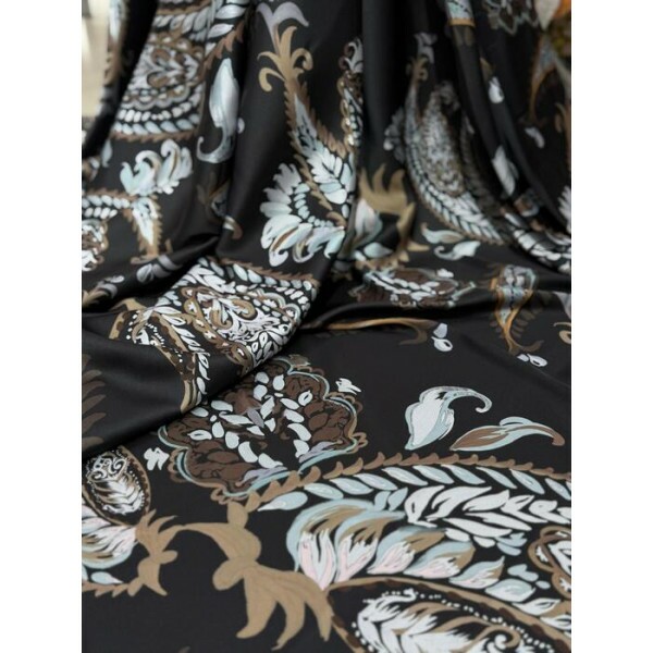 Cetim Italy Paisley Preto e Marrom 