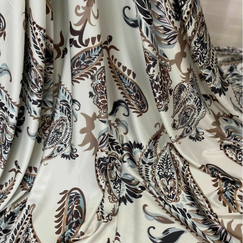Cetim Italy Paisley Marrom e Azul