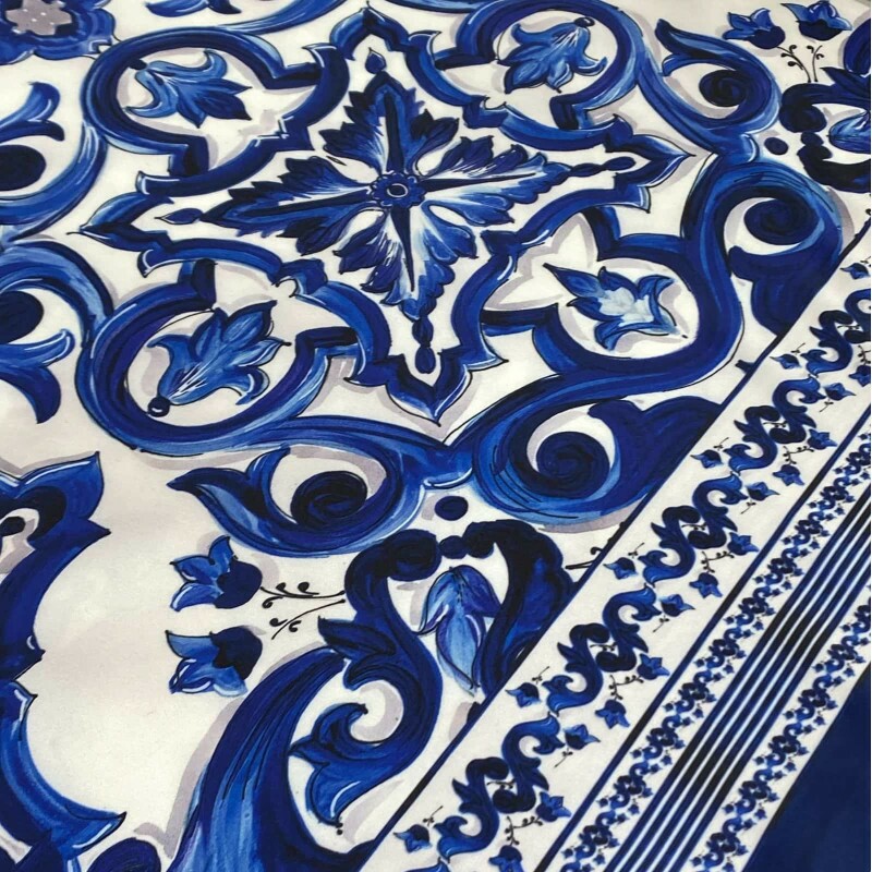 Crepe Miu Miu Azulejo Português Azul