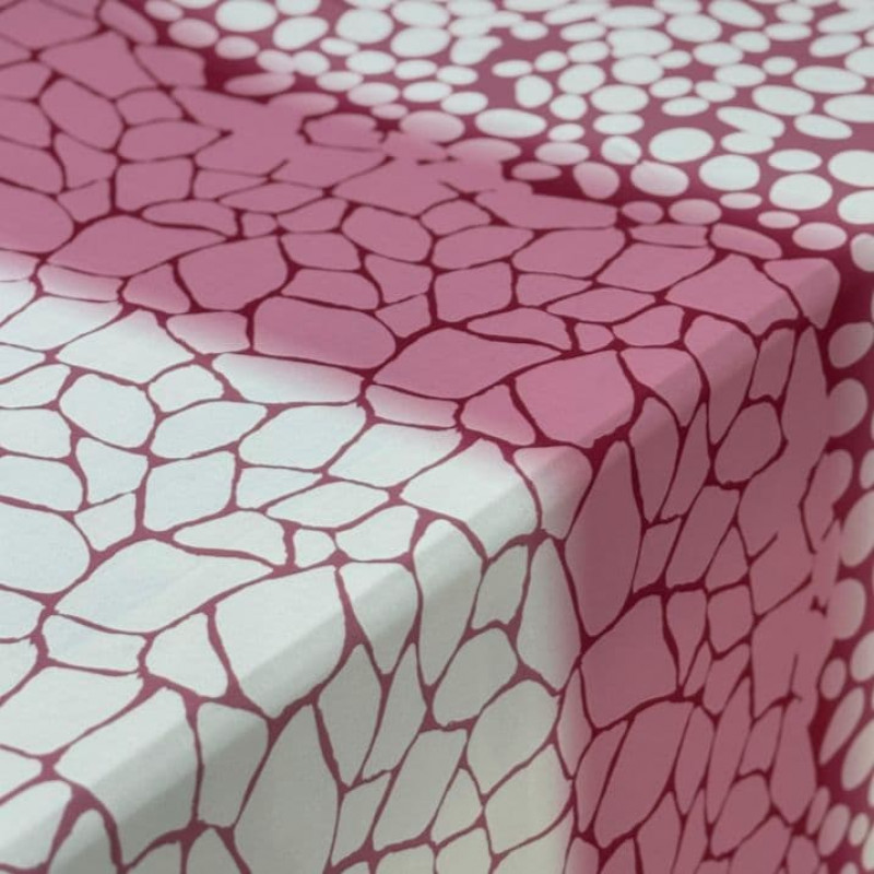Crepe Leve Estampado Rosa e Branco