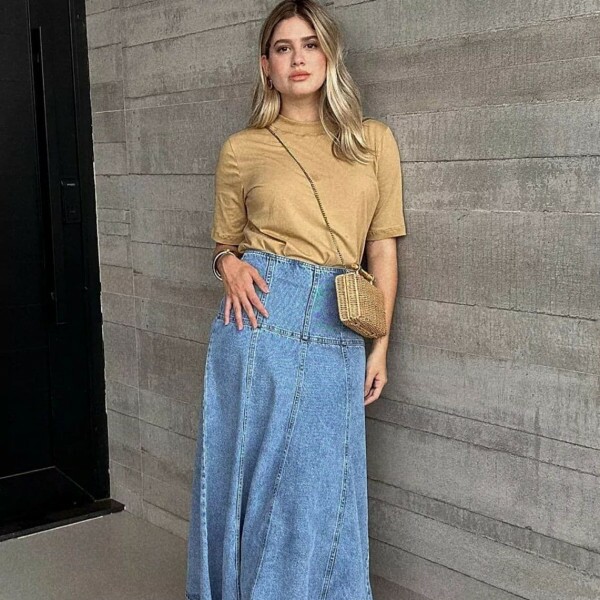 Saia Jeans Midi Azul 