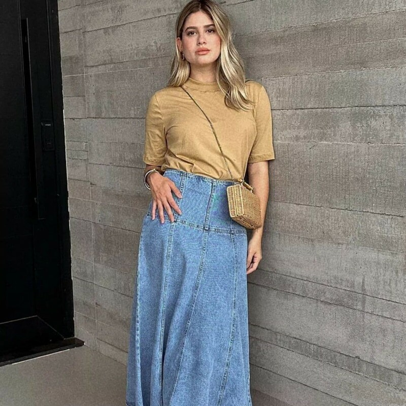 Saia Jeans Midi Azul 