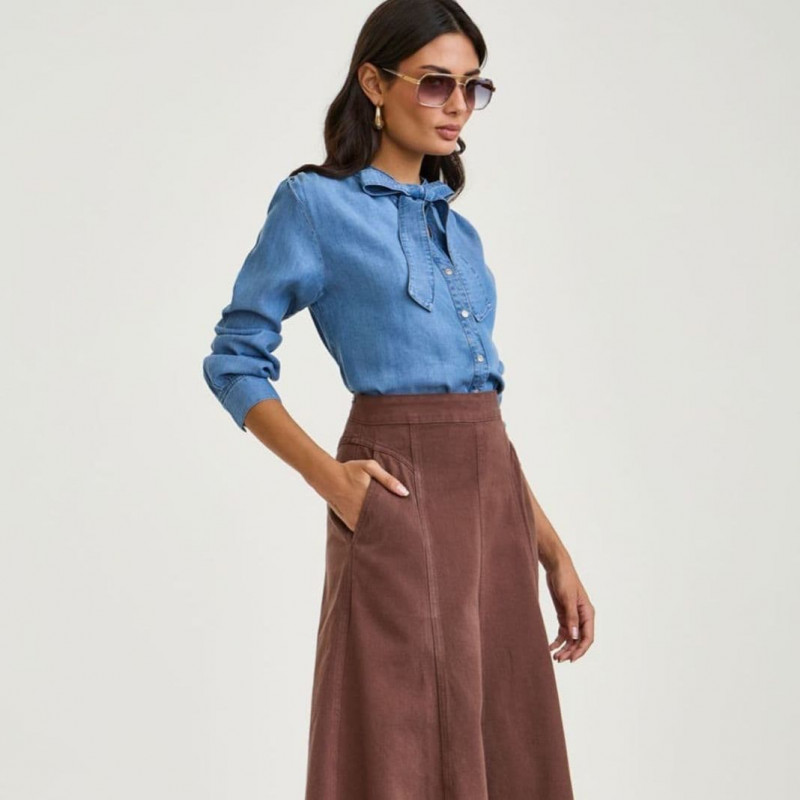 Saia Jeans Midi Marrom