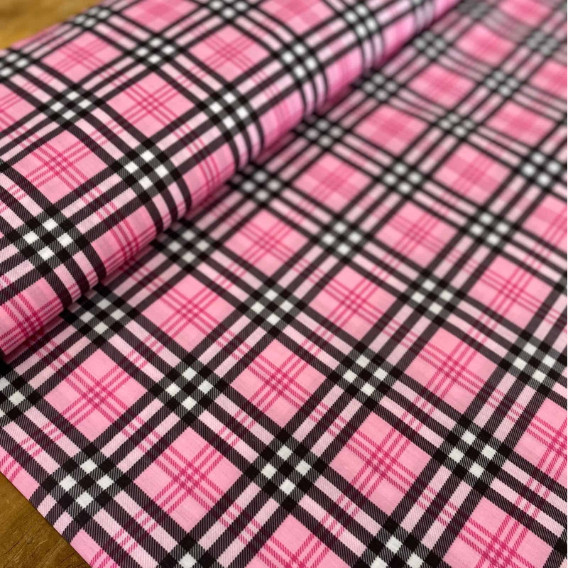 Tricoline Mista Xadrez Rosa