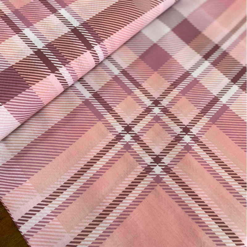 Tricoline Mista Xadrez Rose