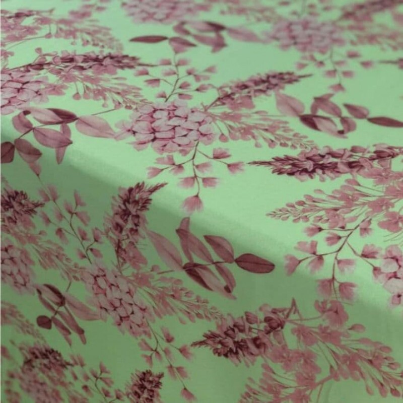 Viscoseda Verde Floral Rosa