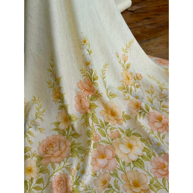 Modal com Algodão Barrado Floral Fundo Amarelo Manteiga 