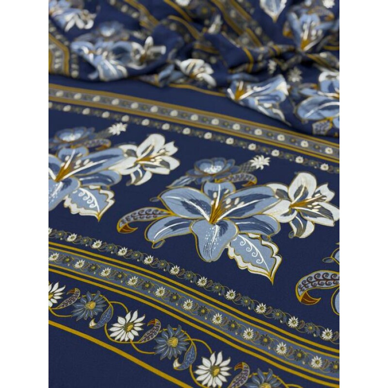 Georgette De Viscose Floral Azul