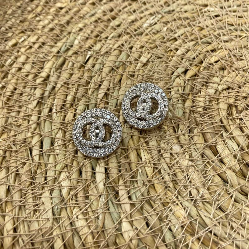 Botão Chanel Prata com Strass Médio - 12964