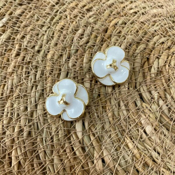 Botão Flor Off White com Dourado 3D Maior - 11619