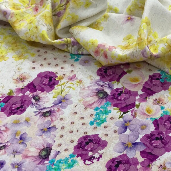 Linho c/ Modal Floral Barrado Rosa