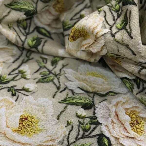 Linho c/ Modal Floral Fundo Bege