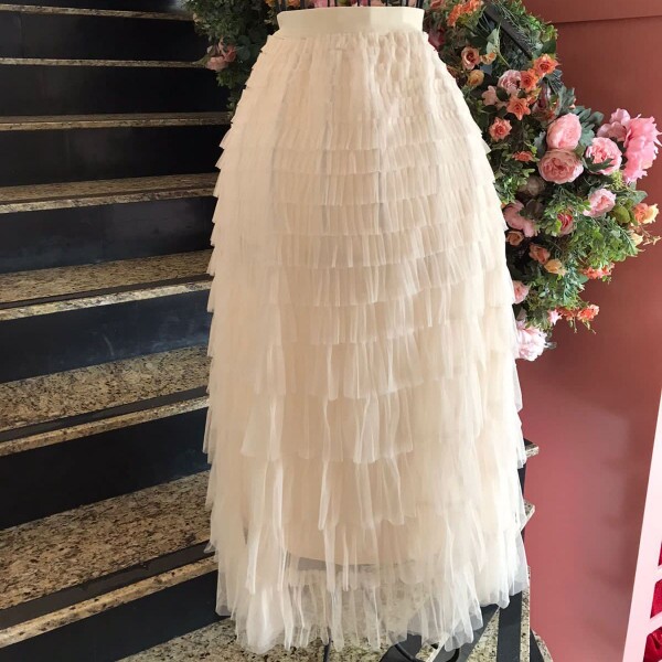 Saia com Babados de Tulle Off White
