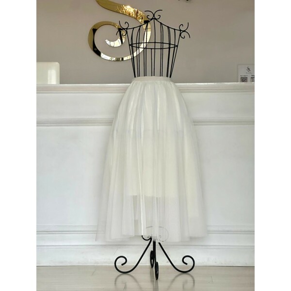 Saia Midi de Tule Baunilha Saia Midi de Tule Baunilha