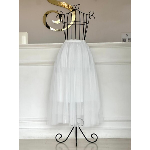 Saia Midi de Tule Branco Saia Midi de Tule Branco