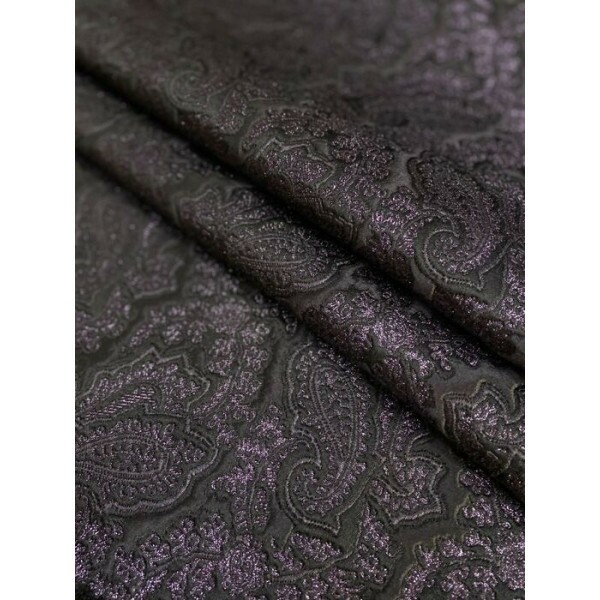 Brocado Italiano Paisley Preto com Lurex Roxo