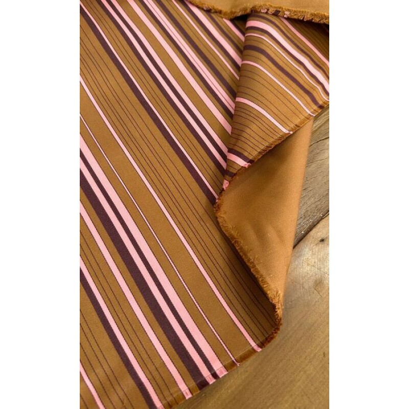 Algodão c/ Seda Pura Italiano Marrom Listras Rosa
