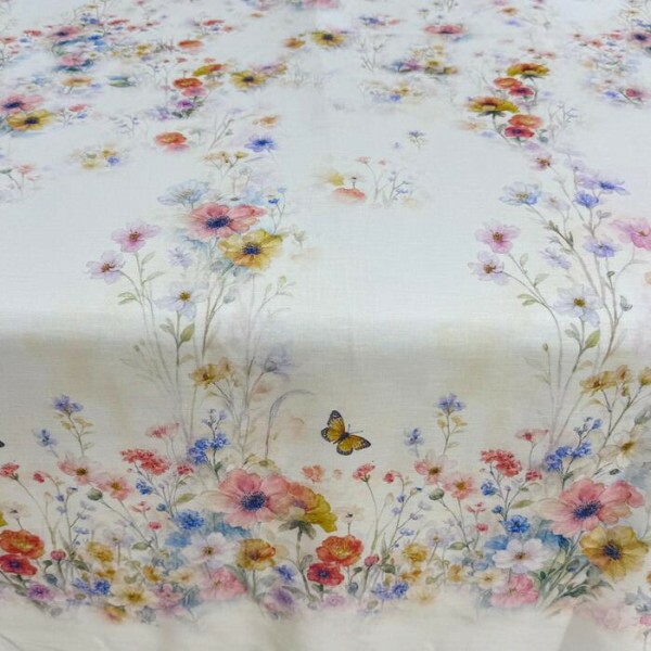 Linho Misto Floral Barrado Pré-Venda 