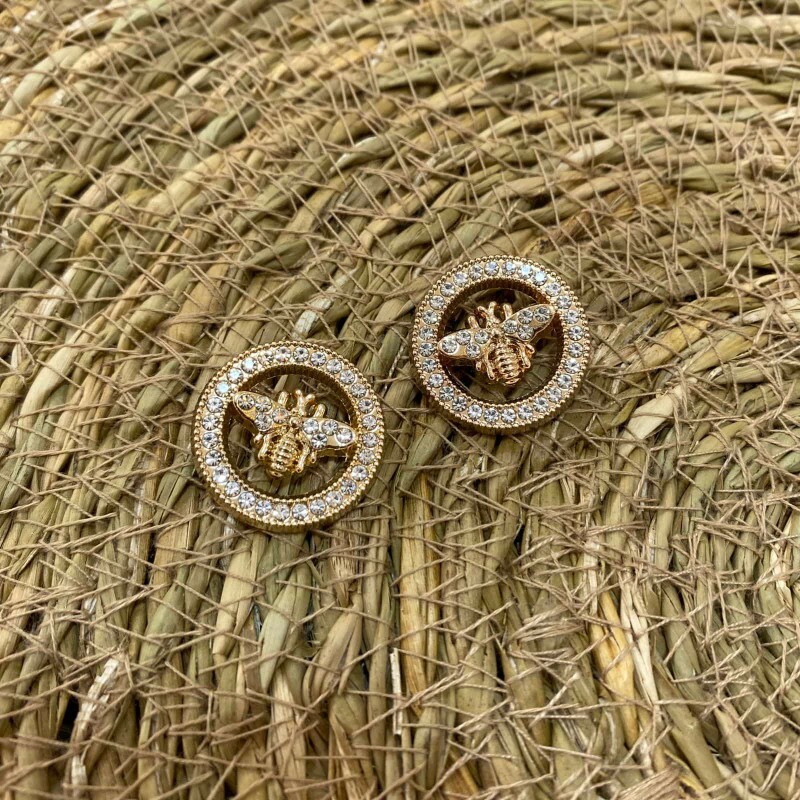 Botão Bee Dourado com Strass Médio - 11611