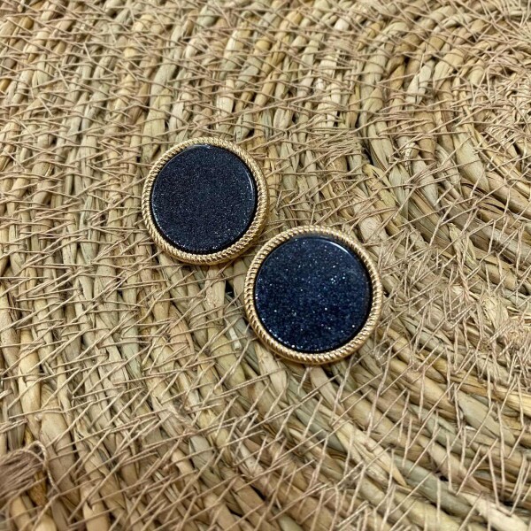 Botão Dourado/Preto Resinado Glitter Grande - 11592