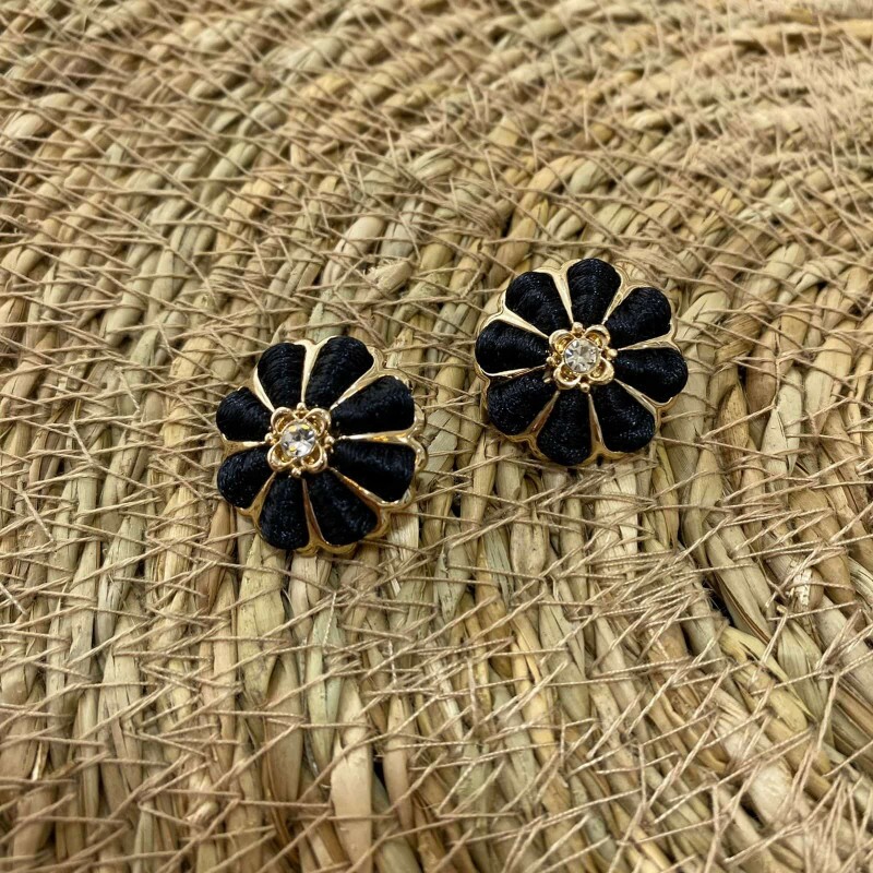Botão Flor Trabalhado e Strass Black Maior - 12476