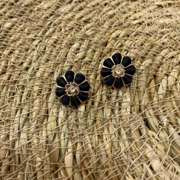 Botão Flor Trabalhado e Strass Black Menor - 12475