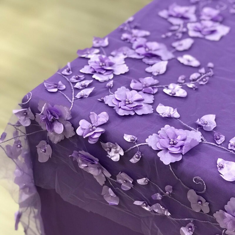 Tule Floral 3D Lilás