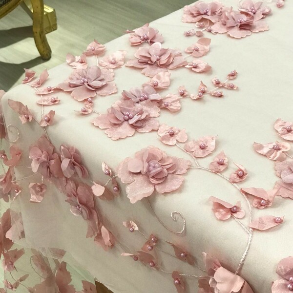 Tule Floral 3D Rosa