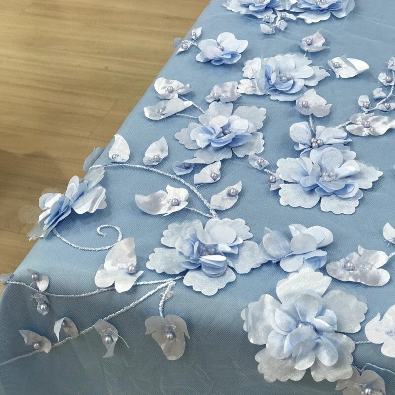 Tule Floral 3D Azul Serenity