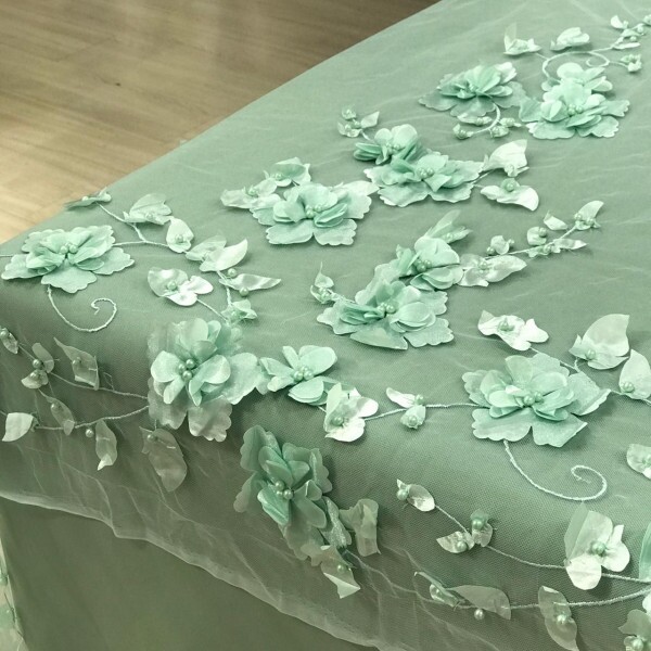 Tule Floral 3D Verde