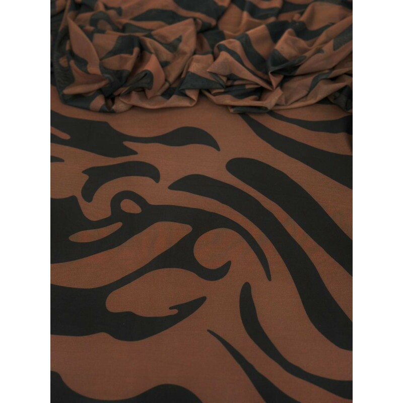 Tule de Malha Marrom Estampado
