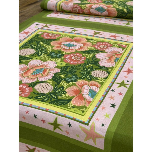 Viscose Quadros Florais Fundo Verde