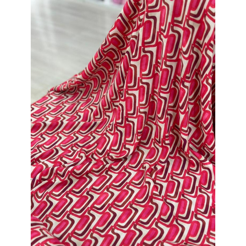 Crepe de Viscose Italiana Geométrica Pink