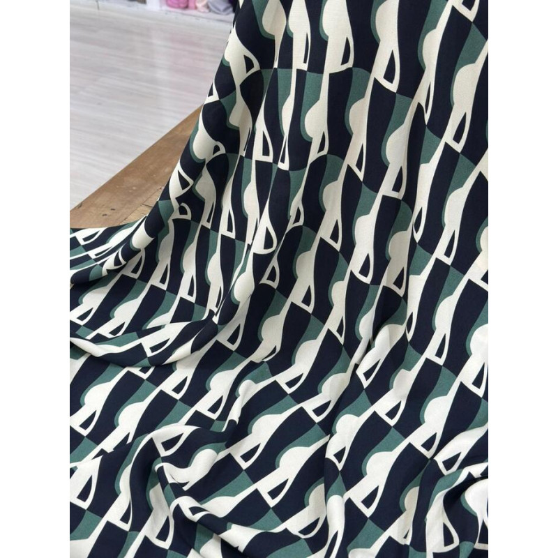 Crepe de Viscose Italiana Geométrica Verde