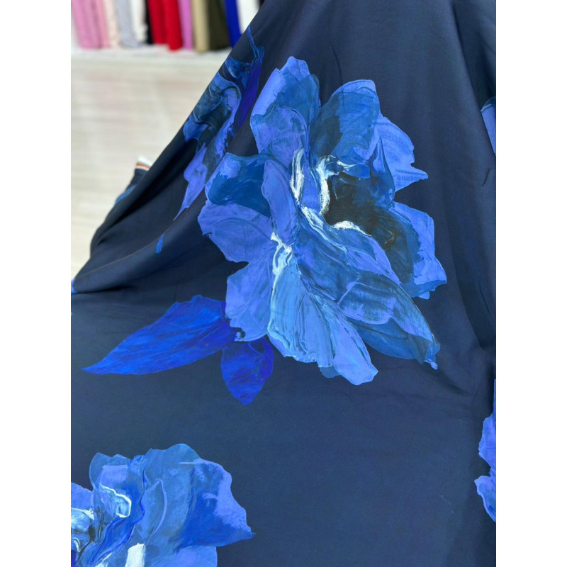 Viscose Italiana Flores Azuis Grandes